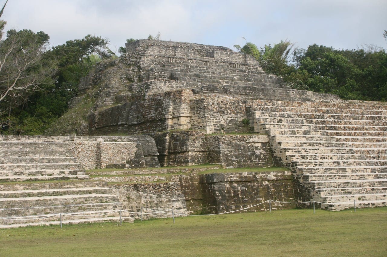 Altun Ha: the closest site to Belize City. It is famous because the largest jade carving of the Sun God (Kinich Ahau) was found there.