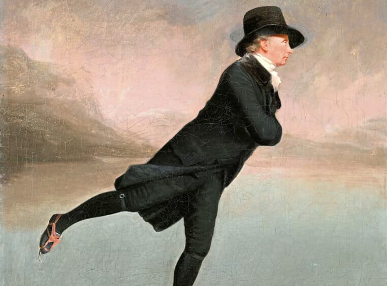 El famoso cuadro de Henry Raeburn del reverendo patinando sobre el hielo expuesto en la Galería Nacional de Escocia.
