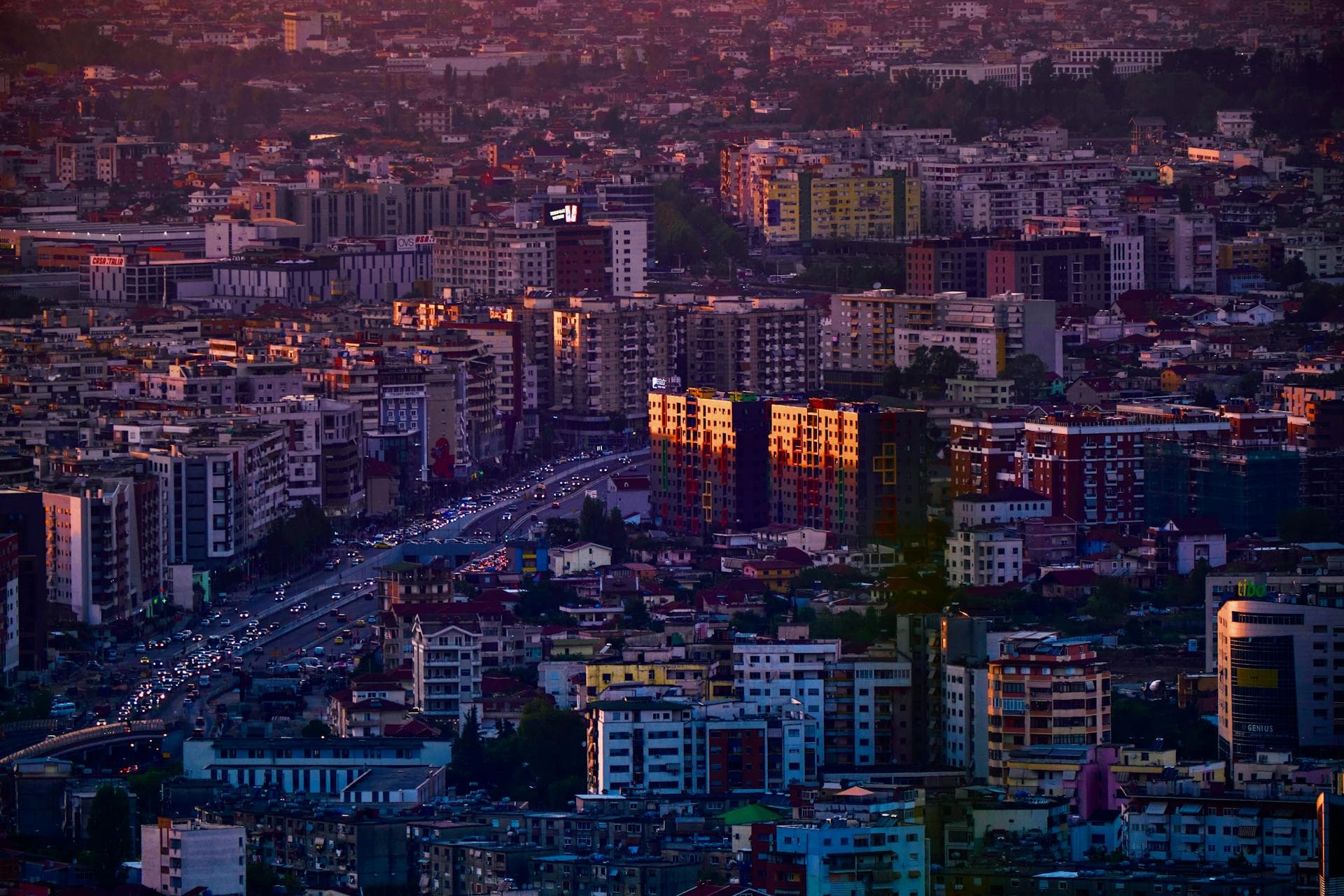 Panoramic view of Tirana, capital of Albania, it is the political, economic and cultural center of the country.