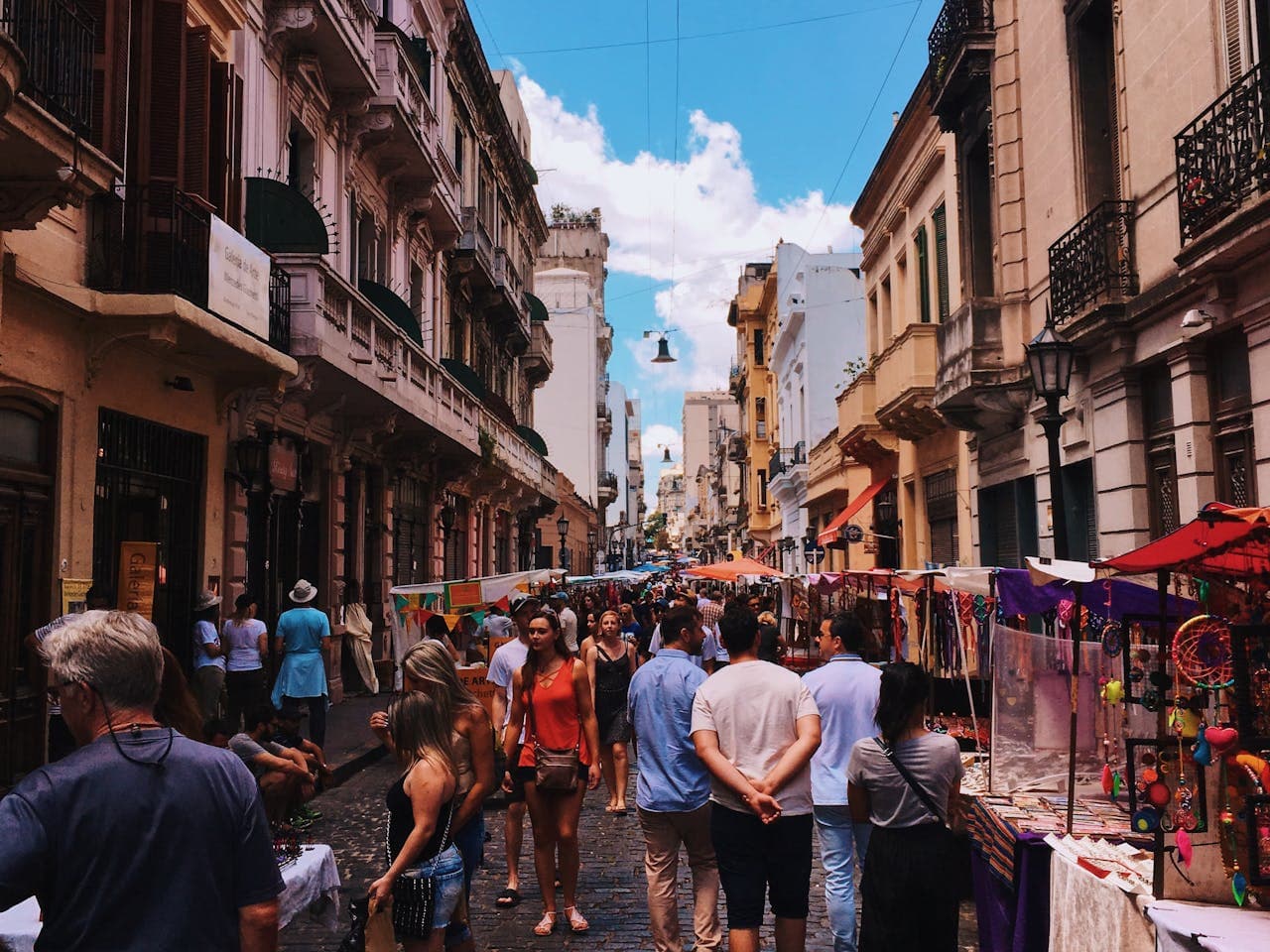 View of the San Telmo neighborhood. It is the oldest in Buenos Aires and vibrates with its mixture of colonial history and modern bohemia.
