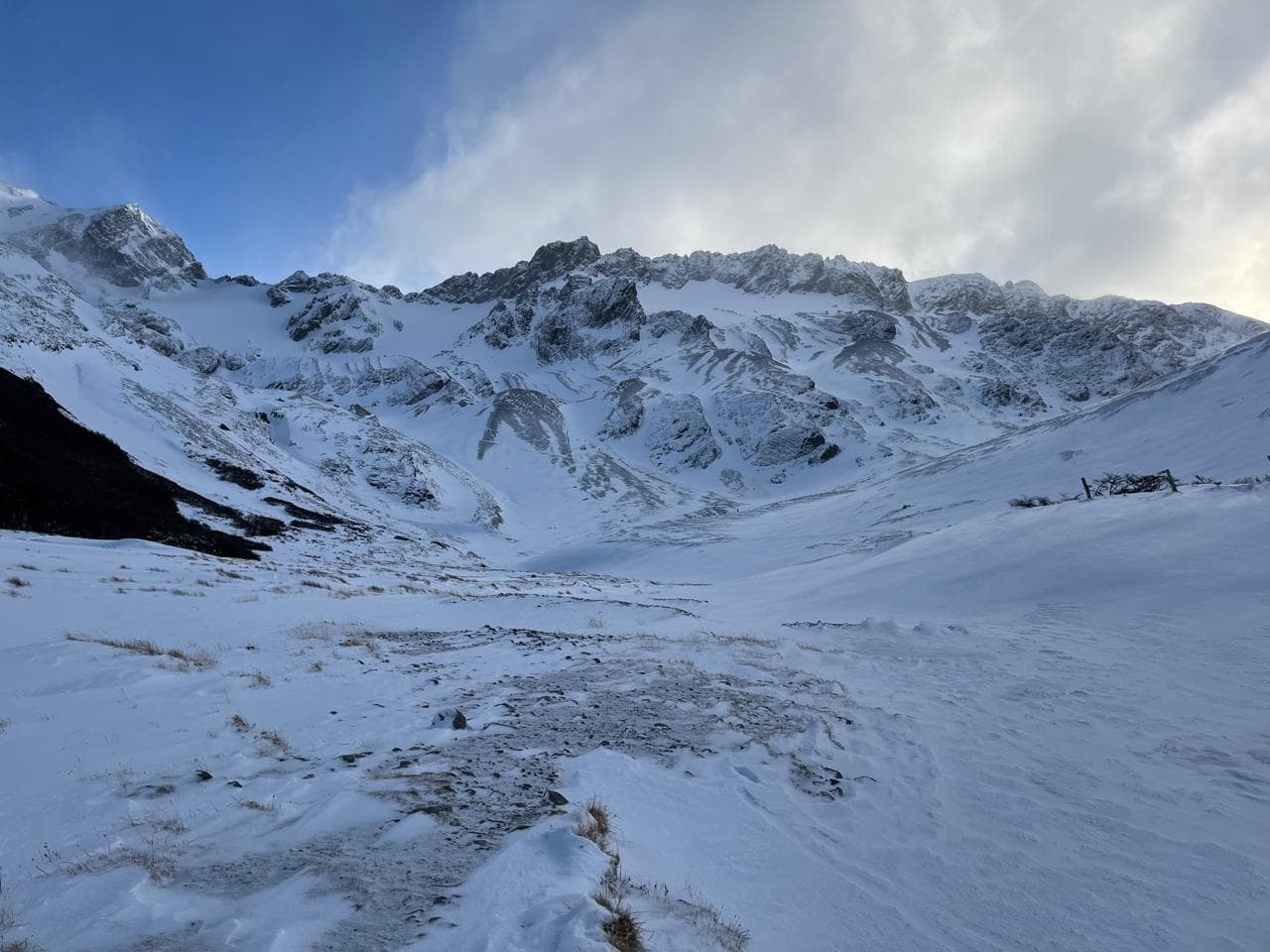 The Martial Glacier, a cirque glacier that acts as the most important fresh water reserve for the city of Ushuaia. Currently the ski lifts are under renovation, so the ascent to the front of the glacier is done on foot.