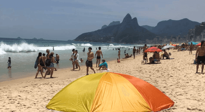 The iconic Ipanema Beach in Rio de Janeiro, Brazil.