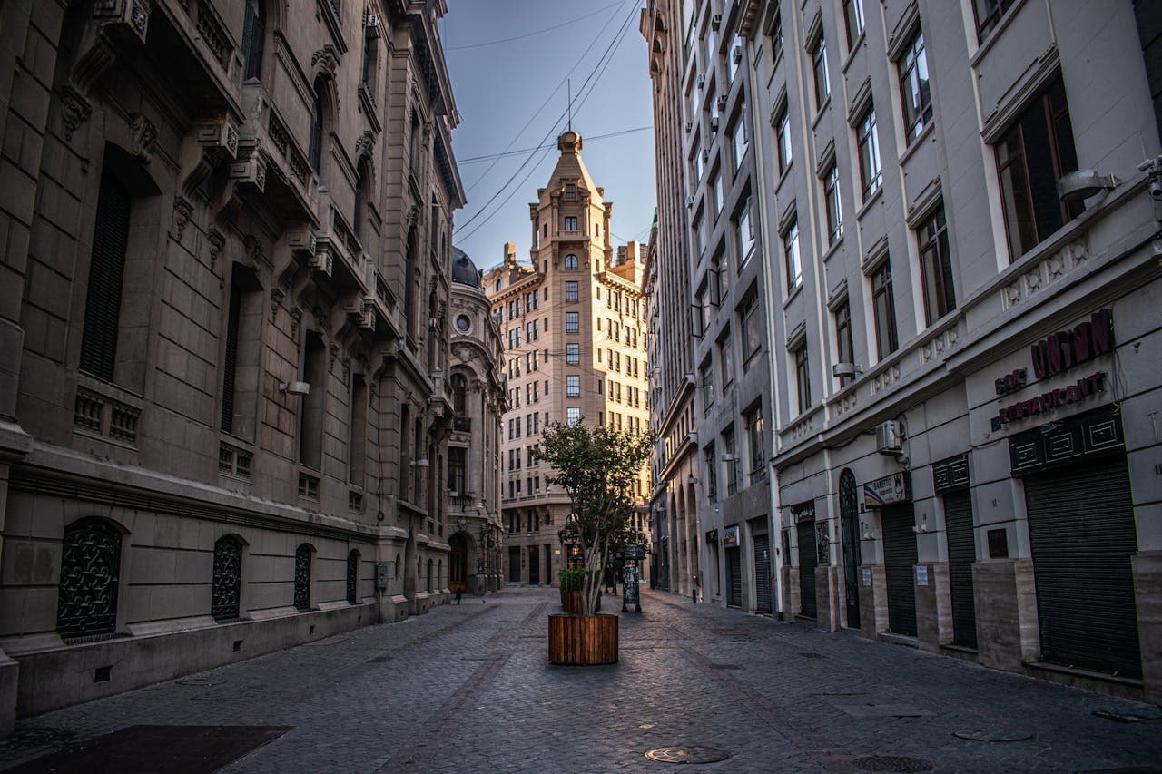 Urban street in downtown Santiago, Chile.