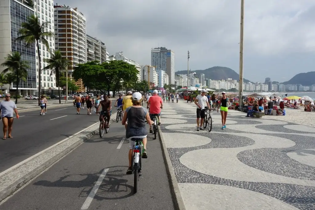 Copacabana bike path by the sea, in Rio de Janeiro, Brazil.
