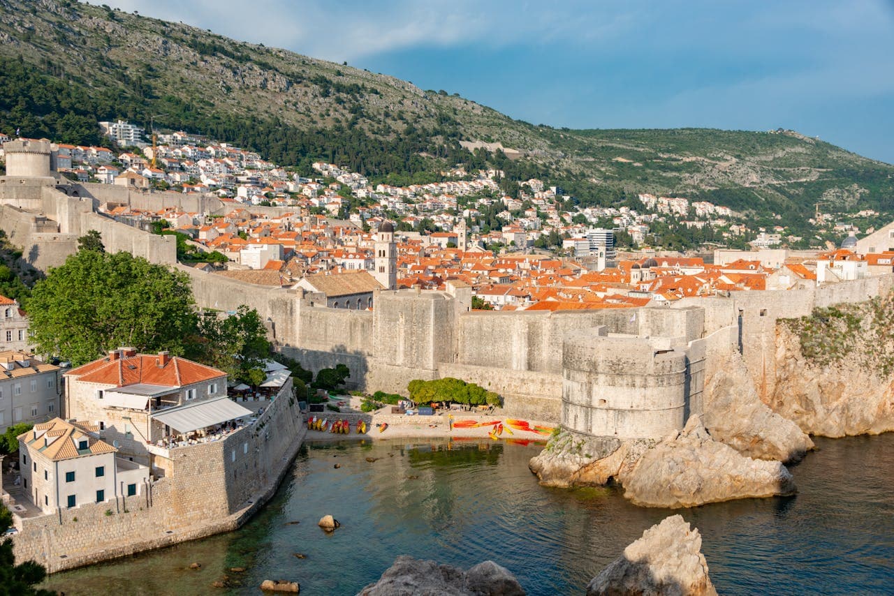 View of the walled city of Dubrovnik from outside the walls.
