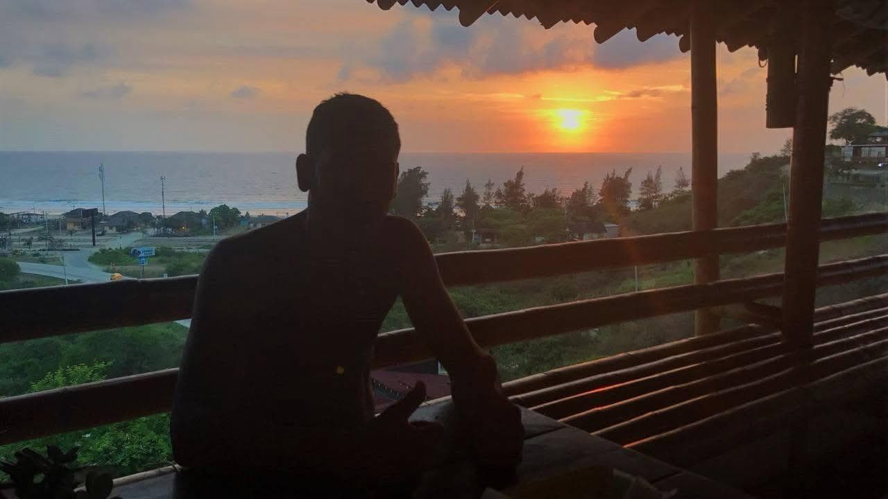 Sunset on the Ecuadorian coast over the Pacific Ocean.