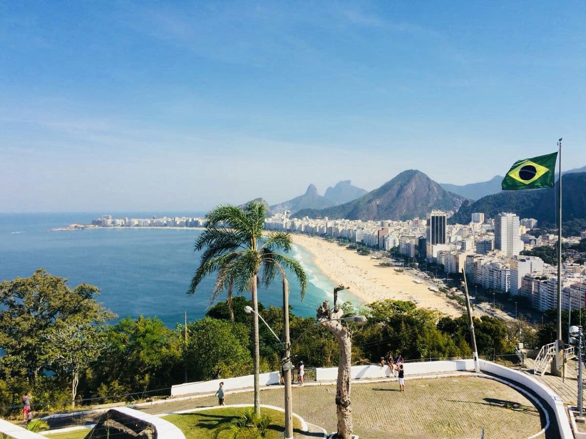 Copacabana neighborhood and beach viewed from Fort Leme in Rio de Janeiro, Brazil.