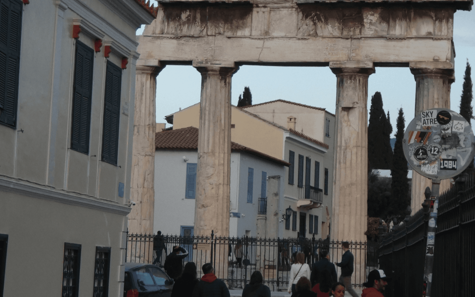 Walking through Plaka and discovering gems like this: the entrance to the Roman Agora integrated into the modern city.