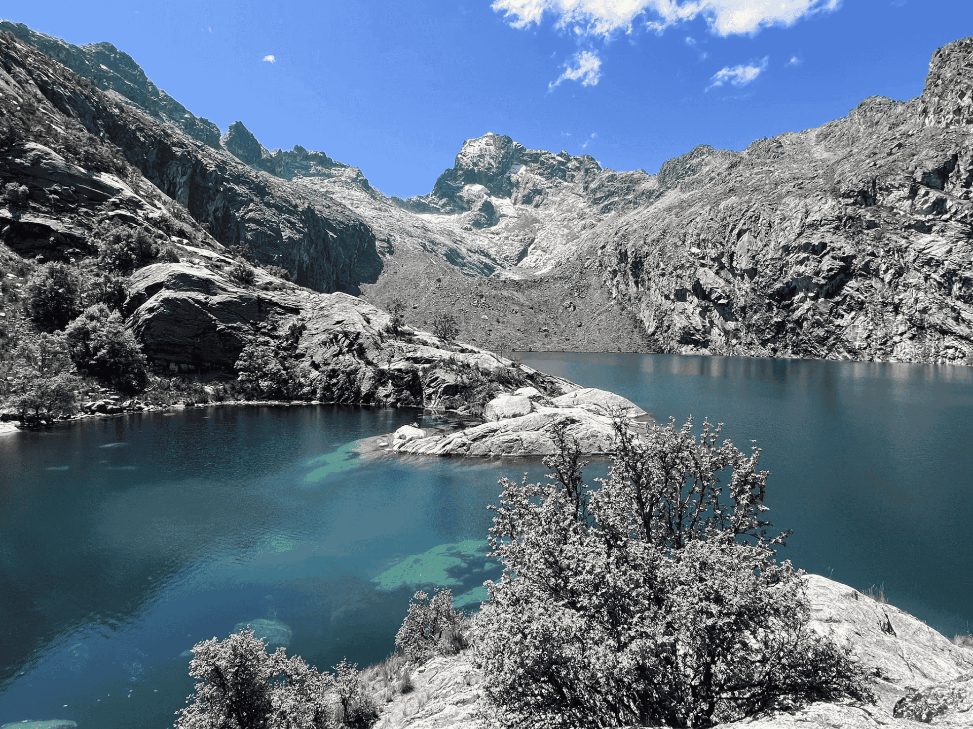 Laguna Churup is a stunning reservoir of crystal-clear turquoise and emerald water located at 4,450 m.a.s.l. in the Huascarán National Park near Huaraz, Peru.