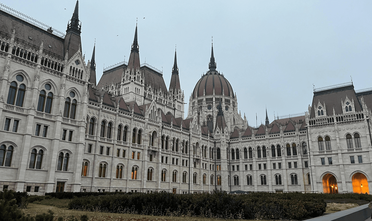 Hungarian Parliament. Imposing neo-Gothic building on the banks of the Danube, the third largest in the world.