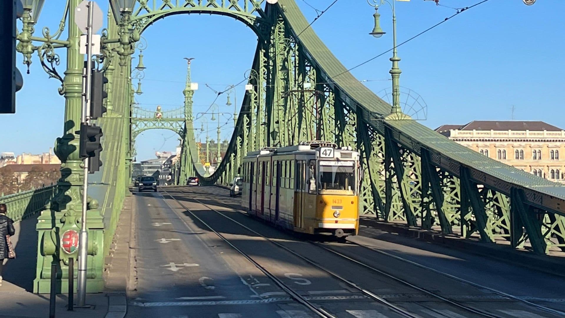 Trams are very picturesque and provide excellent service. In the image, crossing the Danube River.