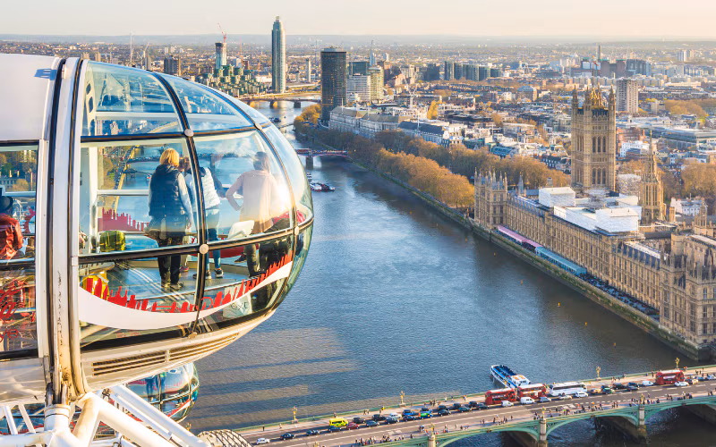 London Eye, ofrece las mejores vistas panorámicas del skyline de Londres, Inglaterra.