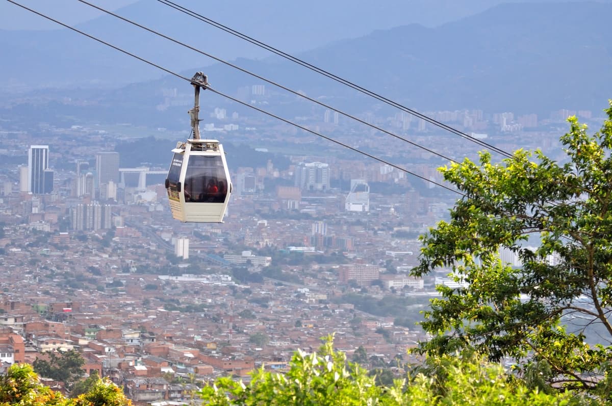 The Medellín Metrocable system provides unique panoramic views of the city. Colombia.