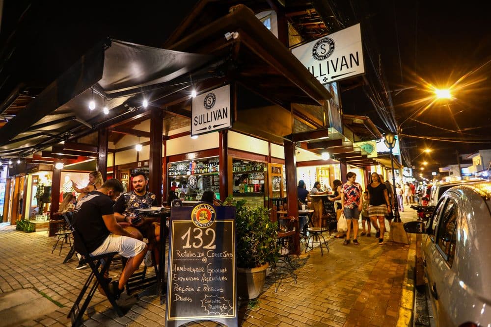 Nightlife in downtown Ubatuba, Brazil.