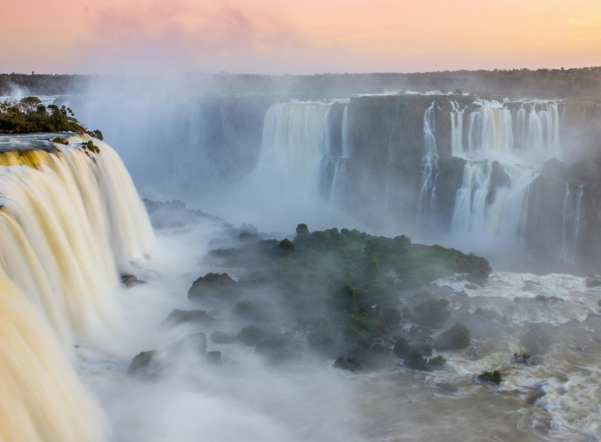 Iguazu Falls, shared by Brazil and Argentina.