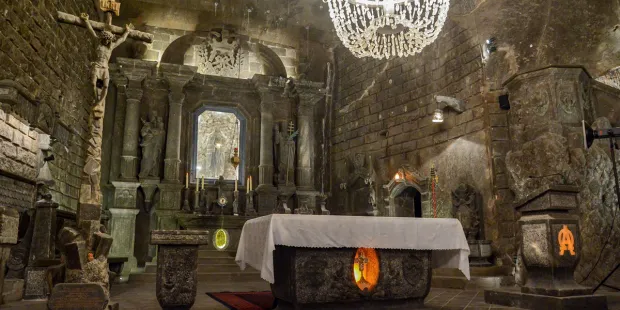 St. Kinga's Chapel is the most famous chamber in the Wieliczka underground salt museum. The chapel is located 101 meters underground.