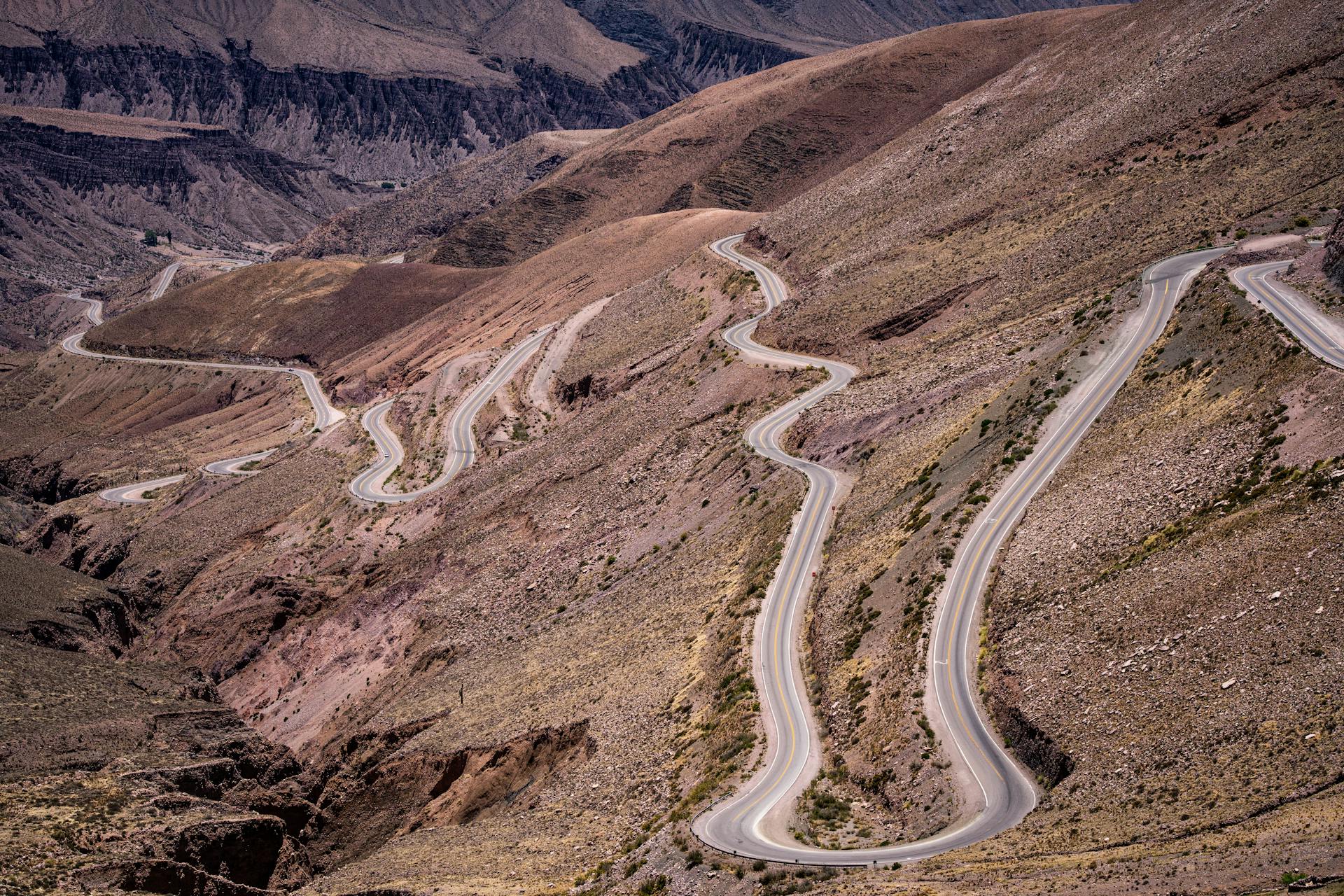 The winding switchbacks of Cuesta del Lipán in Northern Argentina.