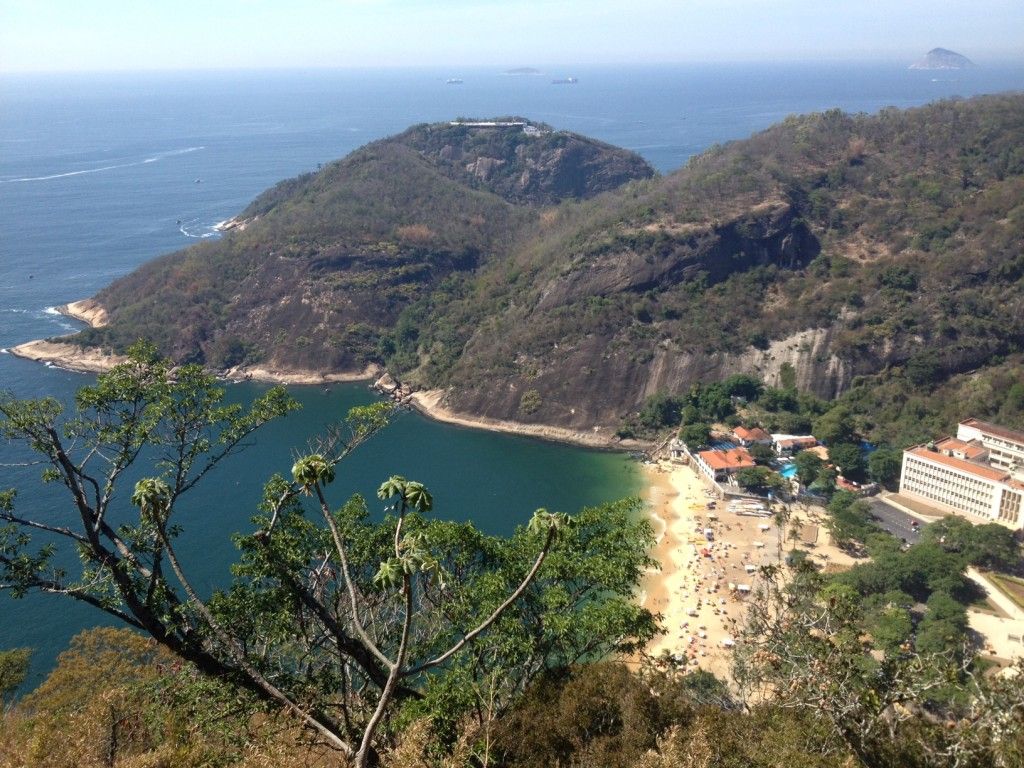 View from Morro da Urca towards Praia Vermelha in Rio de Janeiro.