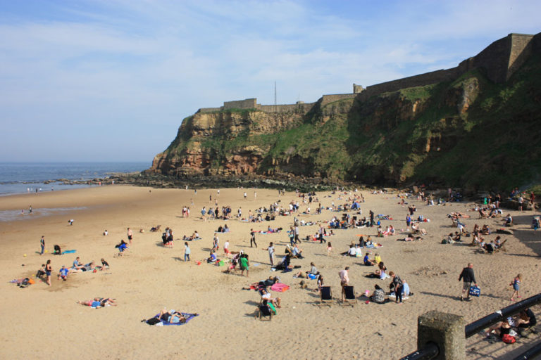 Cliffs along the North Sea in North Tyneside, Northeastern England.