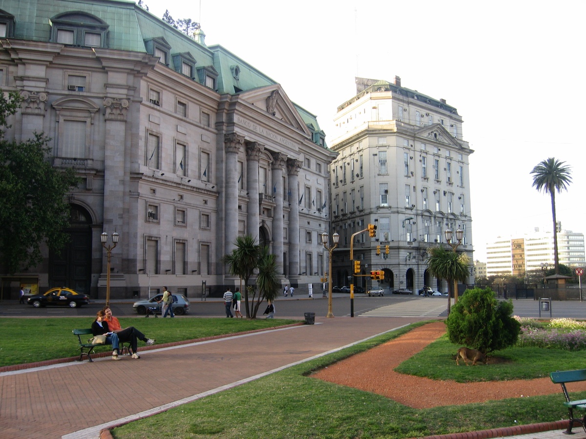 Banco de la Nación Argentina building facing Plaza de Mayo in Buenos Aires.