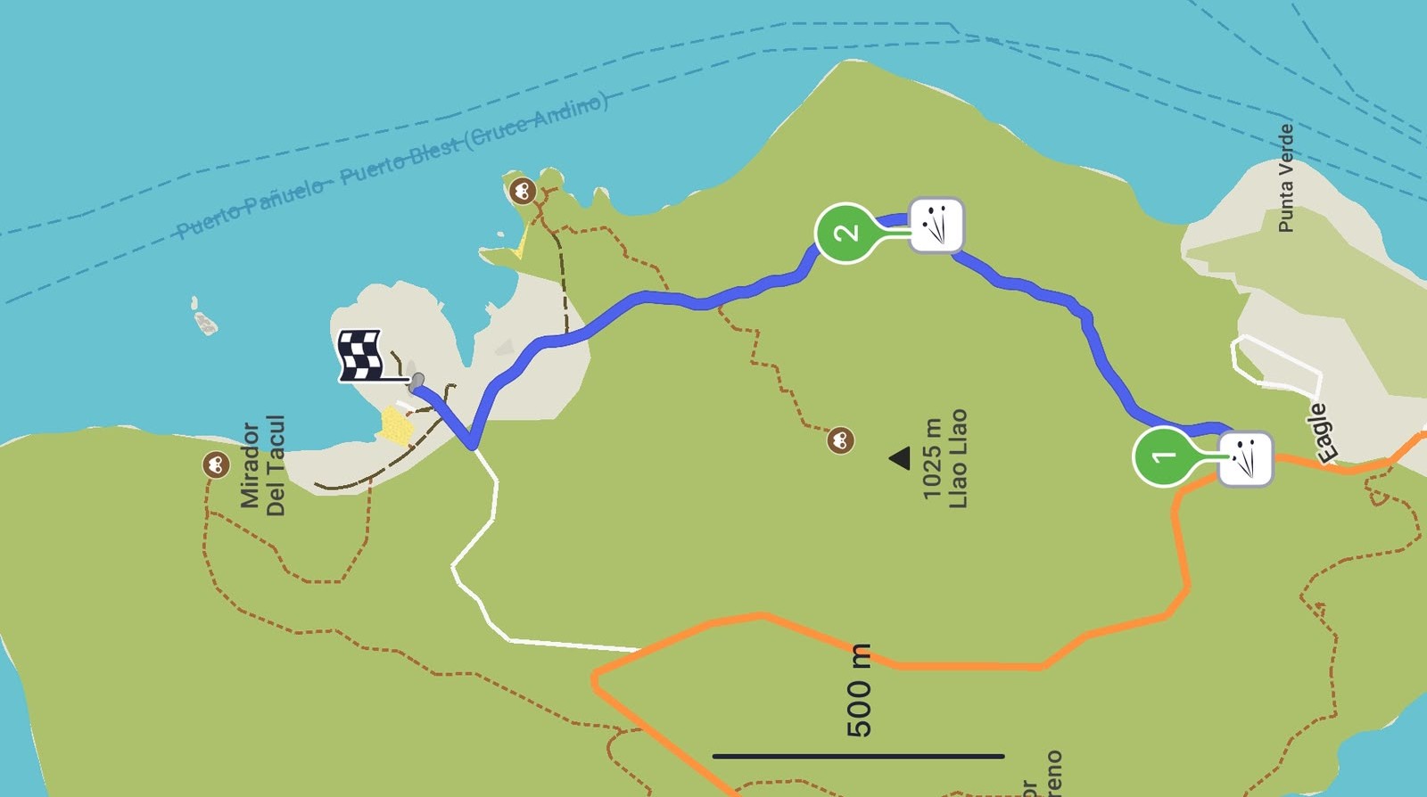 Mapa del sendero a Villa Tacul, Bariloche.