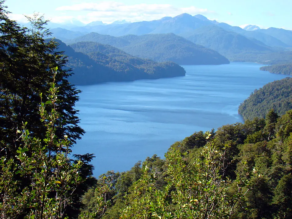 Stunning view of Lake Correntoso and the Cardenal Samoré mountain pass in the distance from Belvedere Viewpoint, Villa La Angostura.